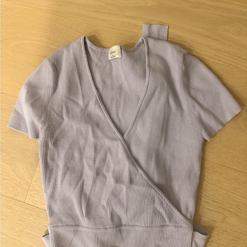 Aritzia Light Purple Ribbed Wrap Top